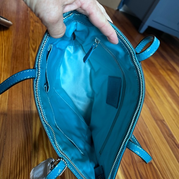 Coach Shiny Leather Teal Green/Blue Tote Bag - Picture 4 of 8